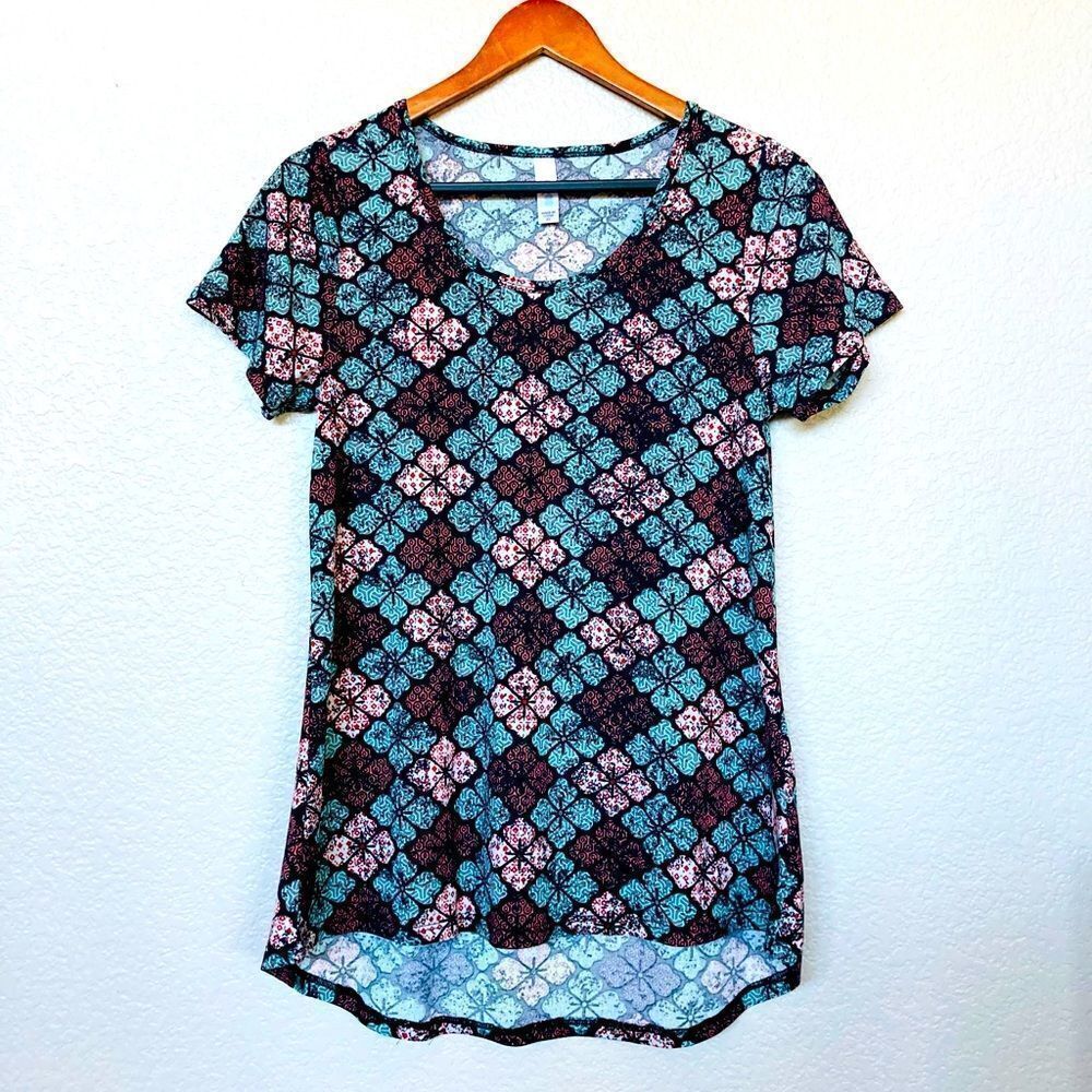 LuLaRoe Coral Teal Floral Print Pattern Flowy Top XS